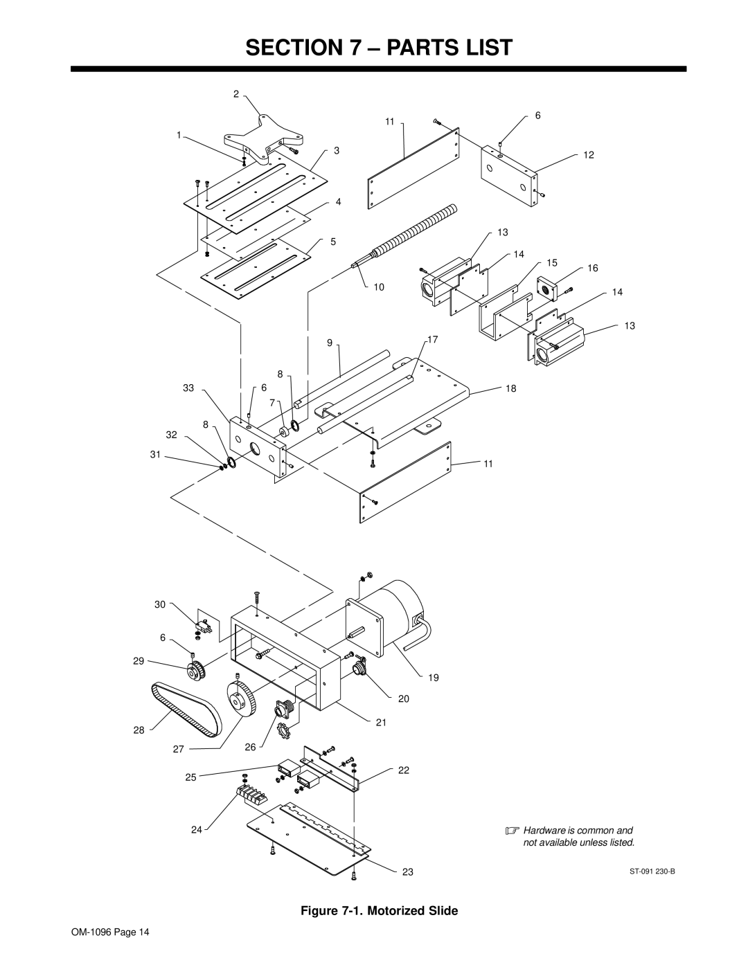 Miller Electric MSC-2 manual Parts List, Motorized Slide 