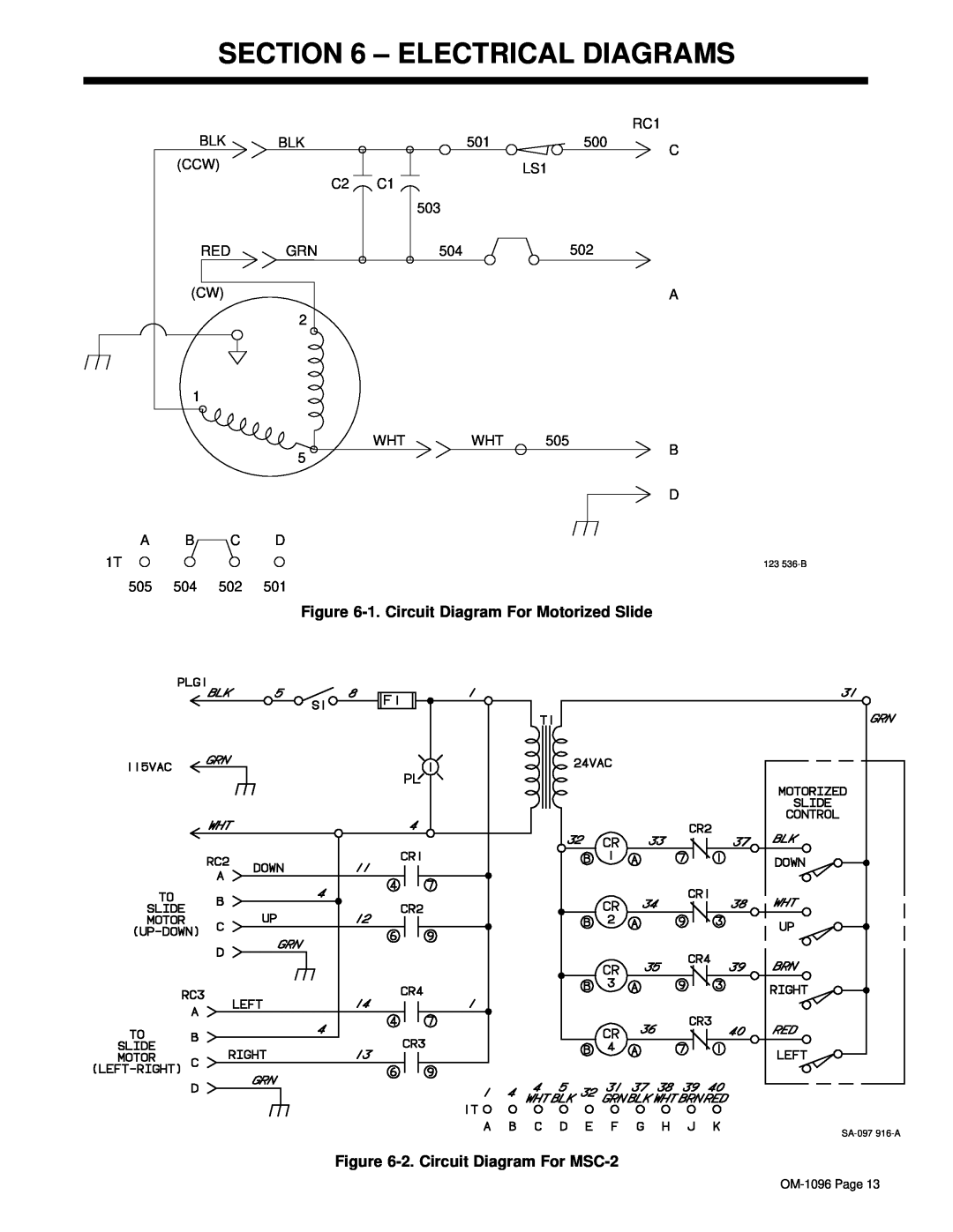 Miller Electric manual Electrical Diagrams, 1. Circuit Diagram For Motorized Slide, 2. Circuit Diagram For MSC-2 