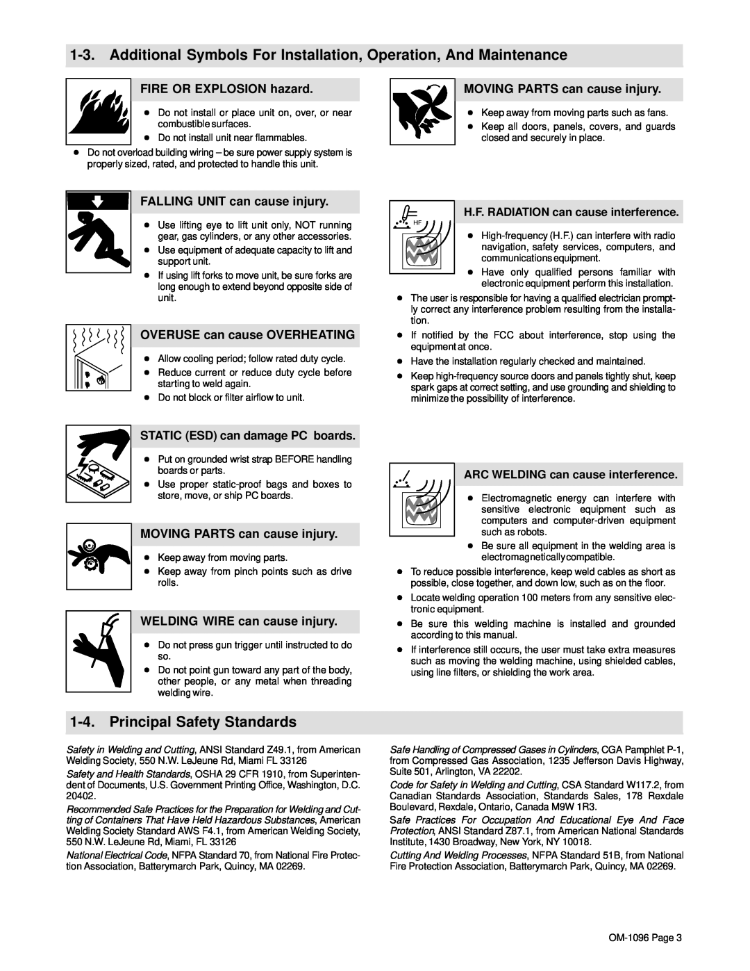 Miller Electric MSC-2 manual Additional Symbols For Installation, Operation, And Maintenance, Principal Safety Standards 