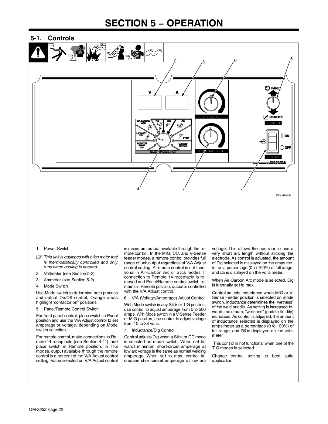 Miller Electric NT 450, NT 500 manual Operation, Controls 