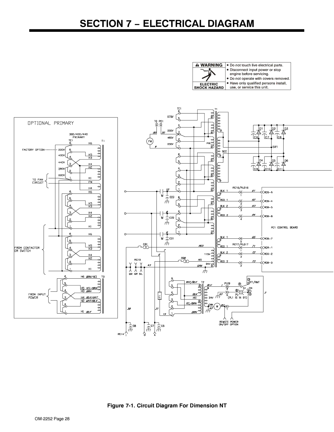 Miller Electric NT 450, NT 500 manual Electrical Diagram, Circuit Diagram For Dimension NT 