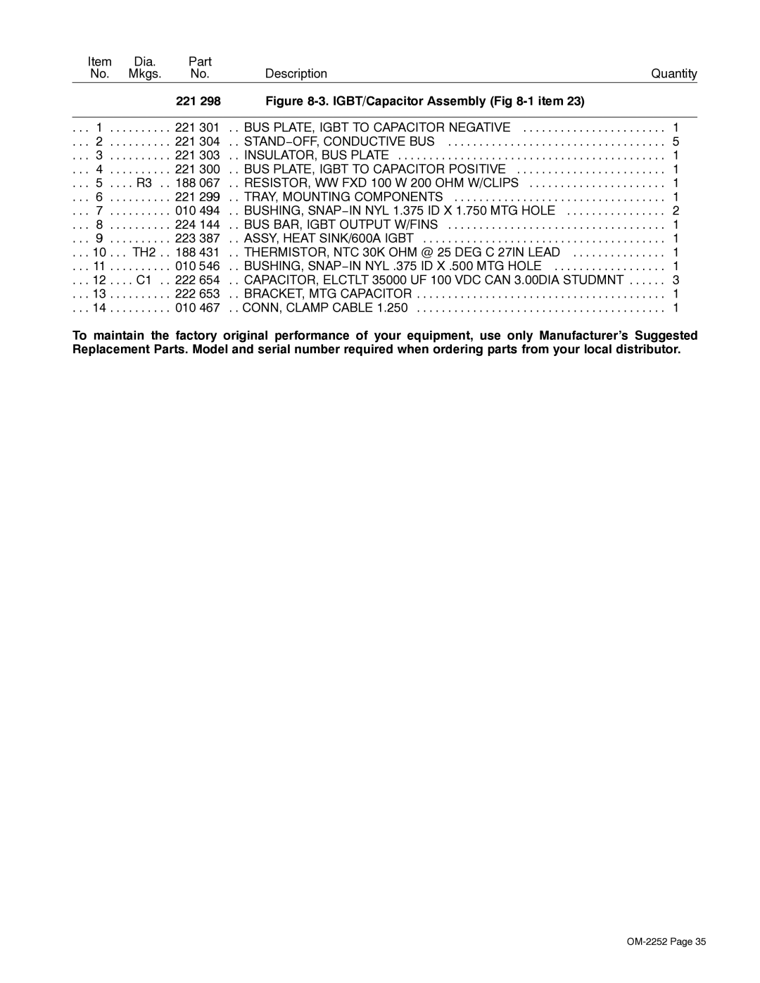 Miller Electric NT 450, NT 500 manual 221, IGBT/Capacitor Assembly -1item 