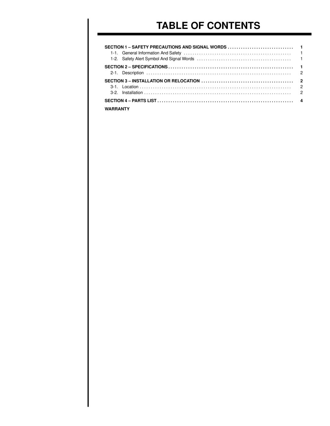 Miller Electric OM-1102 manual Table of Contents 