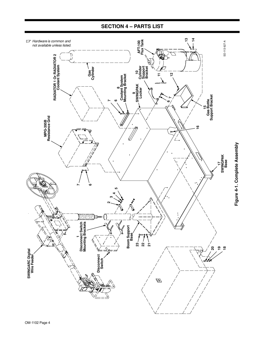 Miller Electric OM-1102 manual Parts List, Complete Assembly 