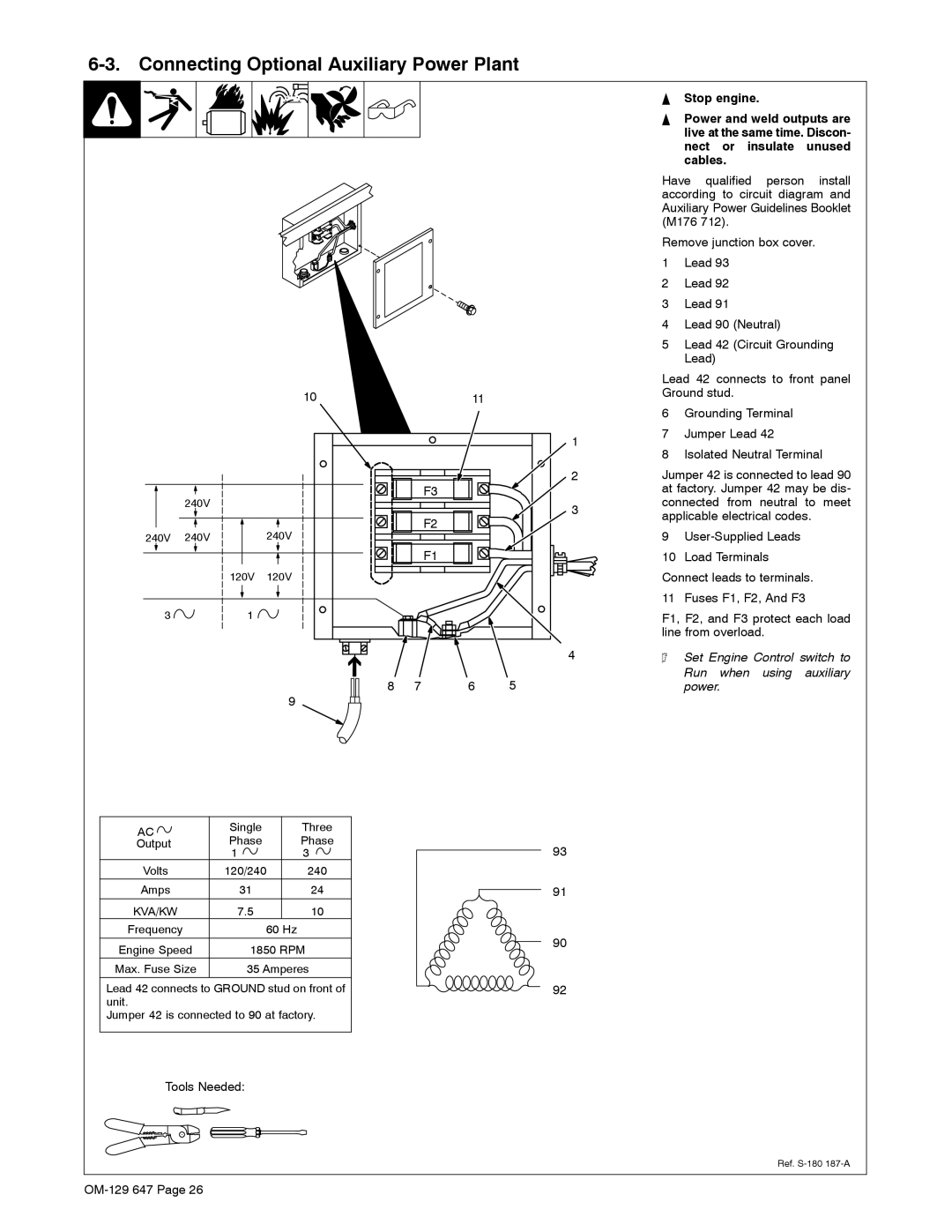 Miller Electric OM-129, 500DX R manual Connecting Optional Auxiliary Power Plant, 1011, Load Terminals 