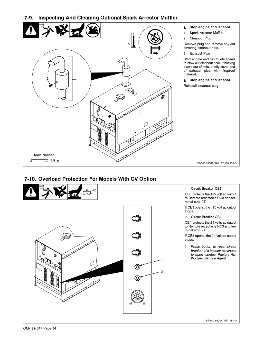 Miller Electric OM-129, 500DX R manual Inspecting And Cleaning Optional Spark Arrestor Muffler, Stop engine and let cool 