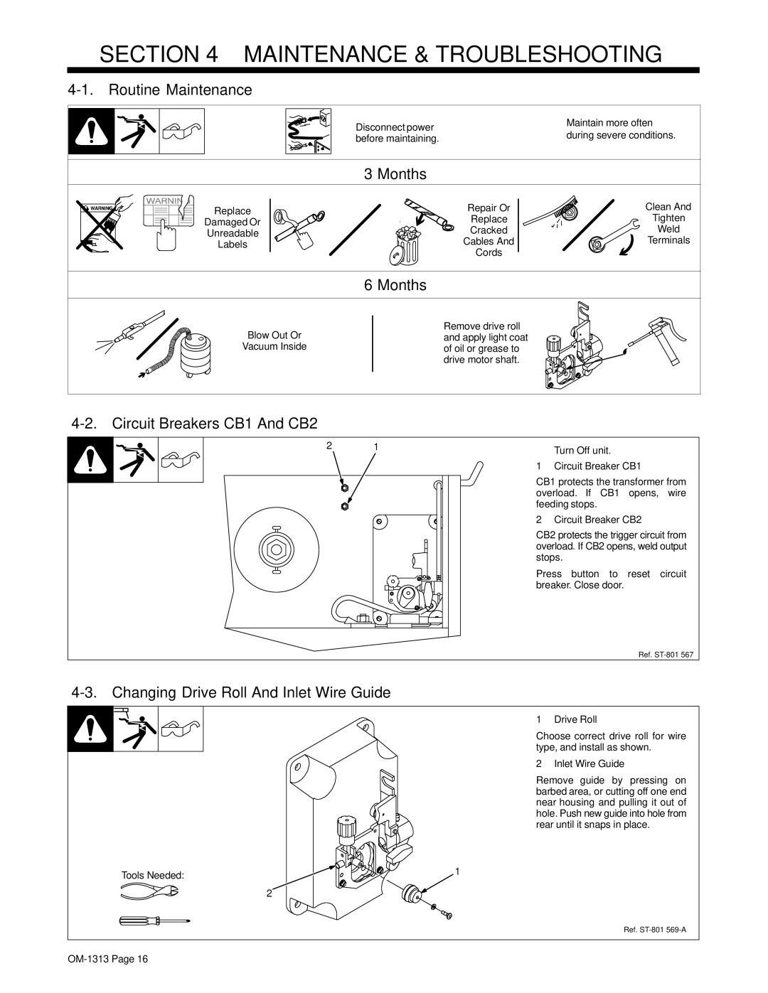 Miller Electric OM-1313 manual Maintenance & Troubleshooting, Routine Maintenance, Months 