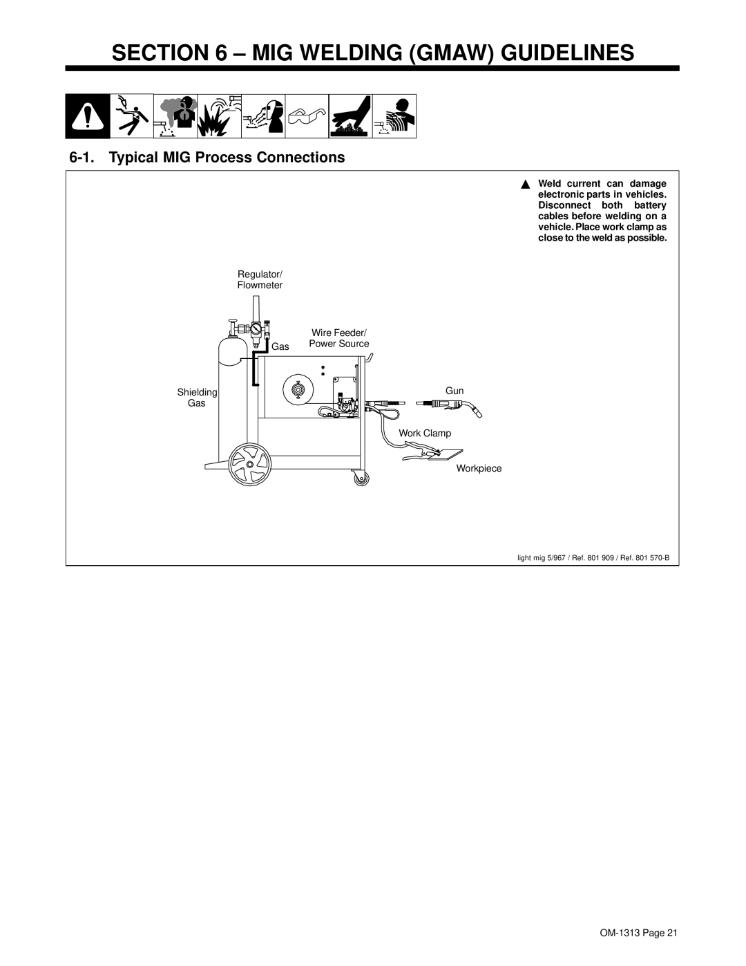 Miller Electric OM-1313 MIG Welding Gmaw Guidelines, Typical MIG Process Connections, Shielding Gas Regulator/ Flowmeter 