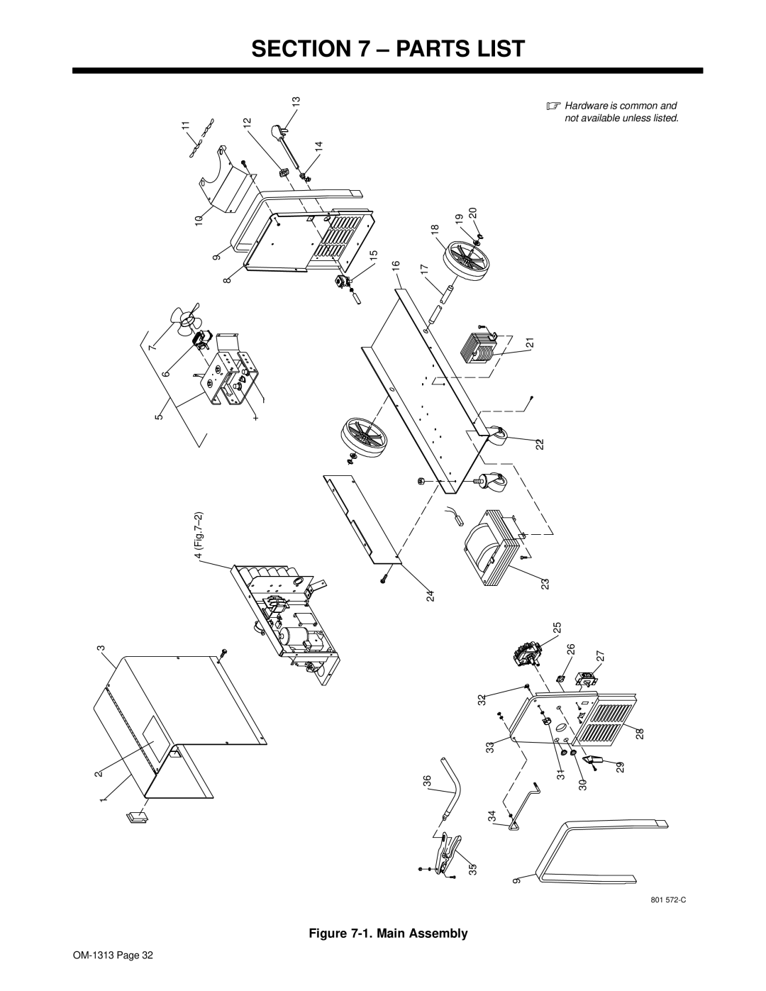 Miller Electric OM-1313 manual Parts List, Main Assembly 