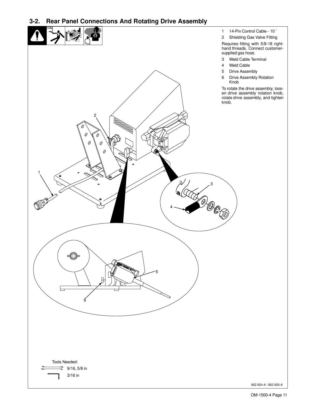 Miller Electric OM-1500-4 manual Rear Panel Connections And Rotating Drive Assembly 