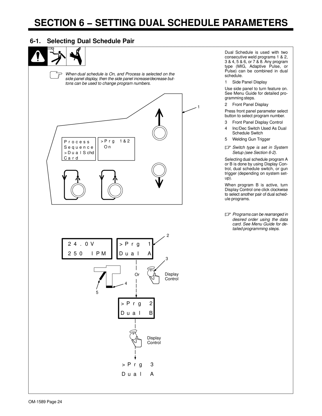 Miller Electric OM-1589 manual Setting Dual Schedule Parameters, Selecting Dual Schedule Pair 