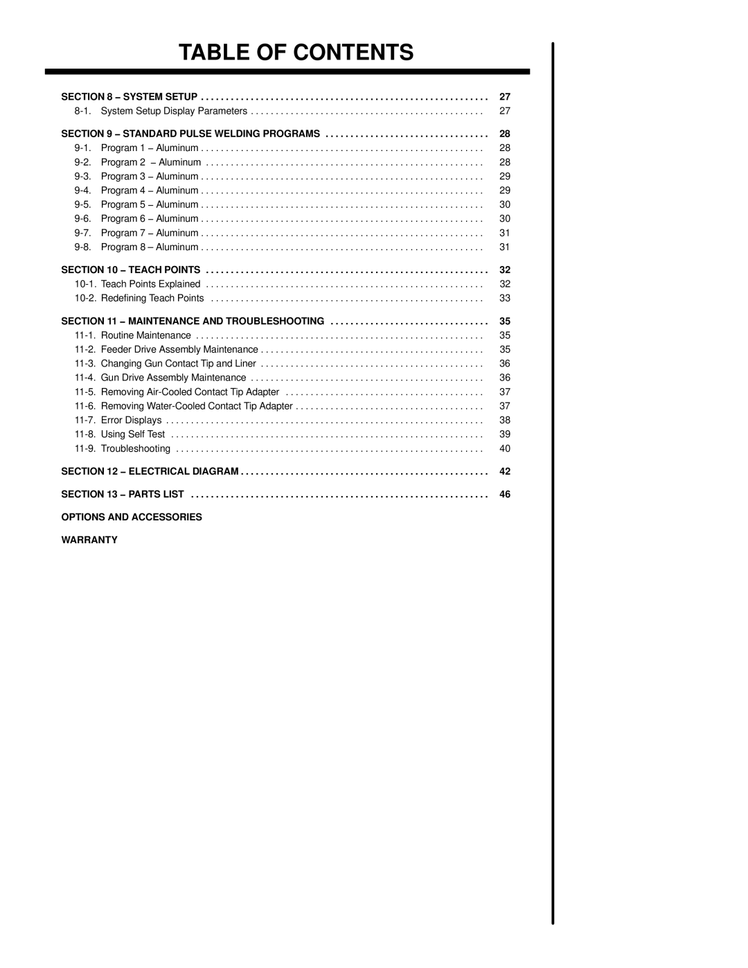 Miller Electric OM-1589 manual 10-1, 10-2, 11-1, 11-2, 11-3, 11-5, 11-6, 11-8, 11-9 