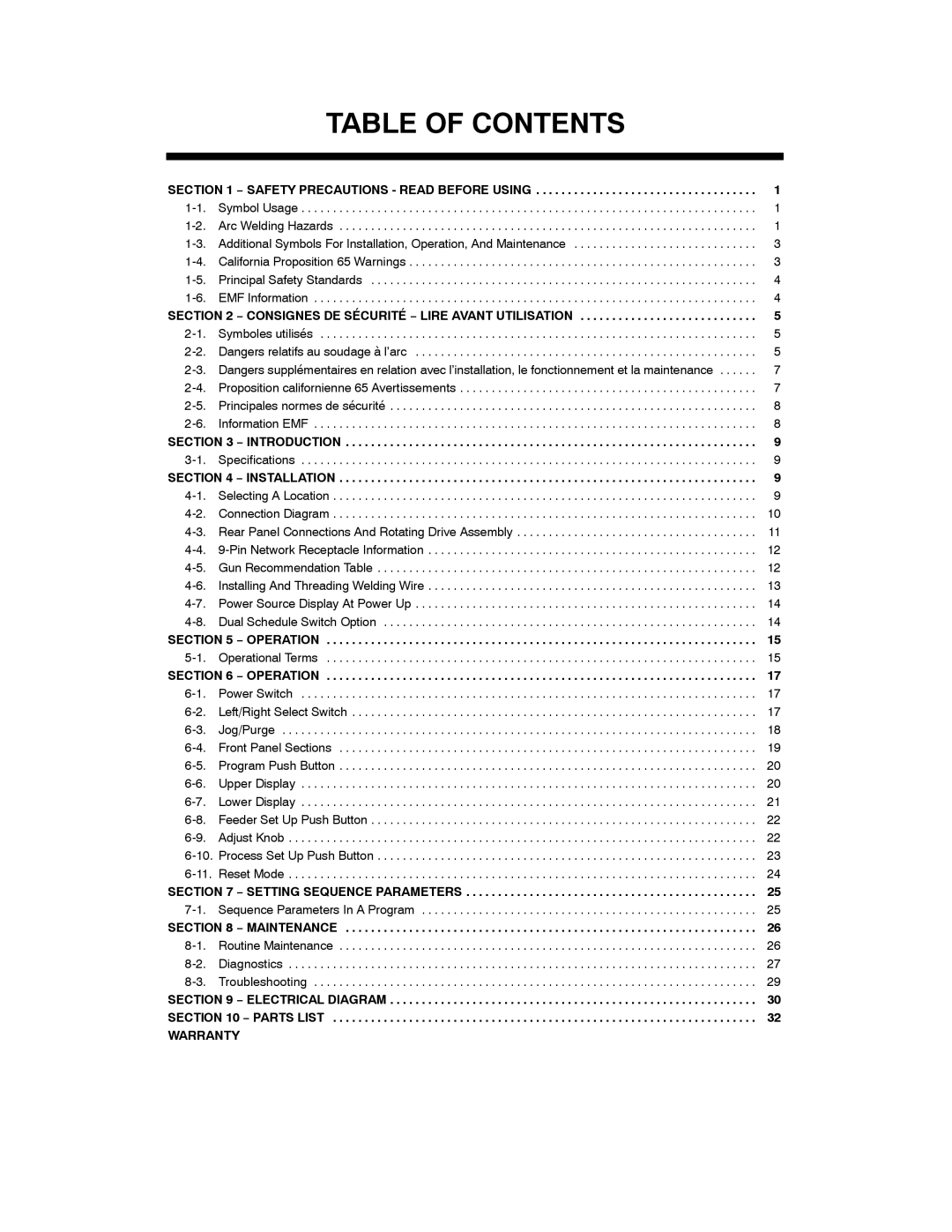 Miller Electric 394F, OM-222 manual Table of Contents 