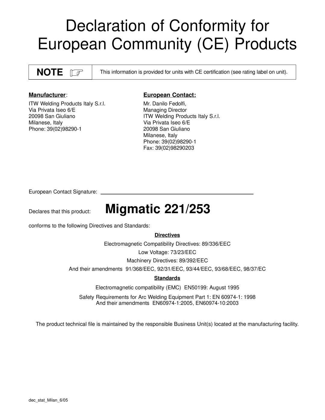 Miller Electric OM-229 038D manual Directives, Standards 