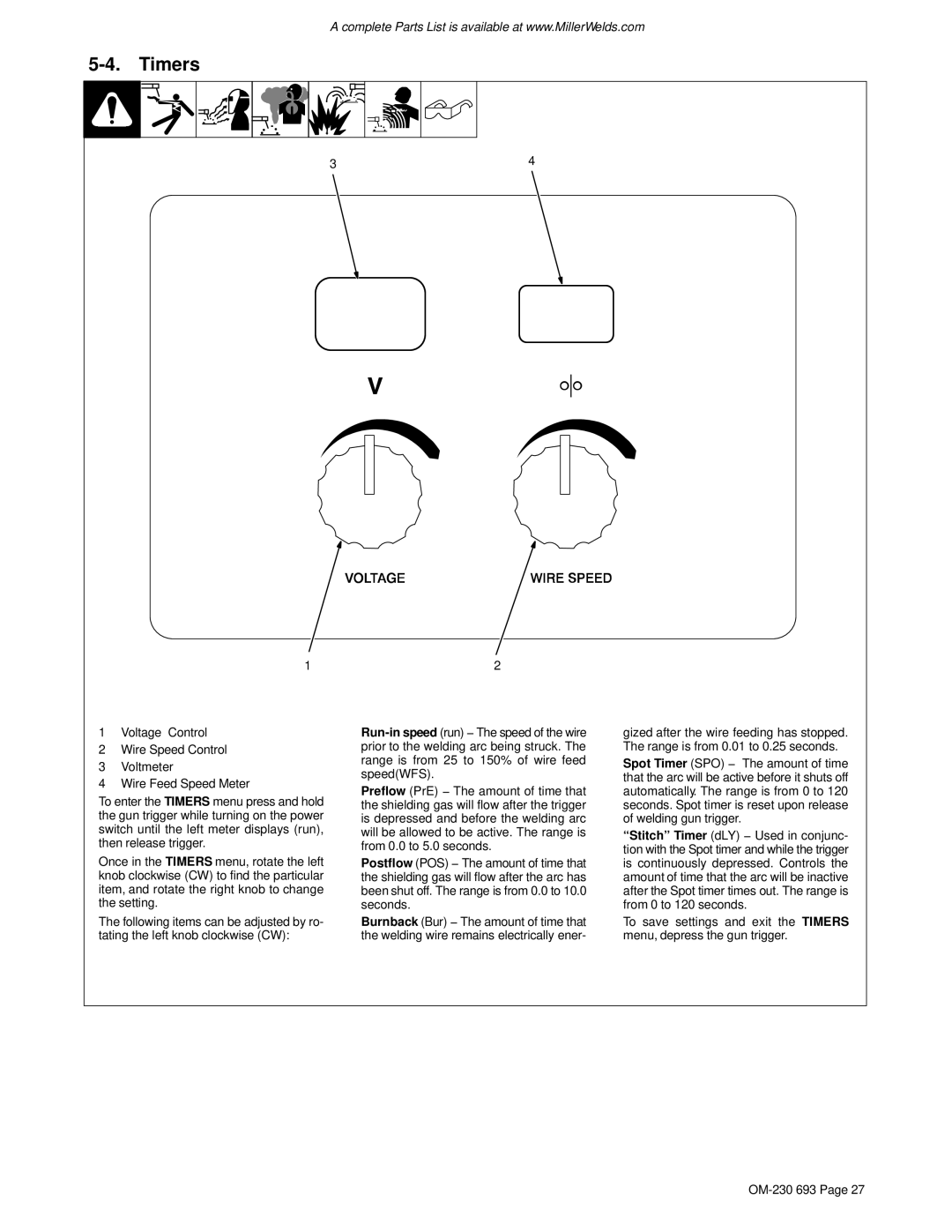 Miller Electric OM-230 manual Timers 
