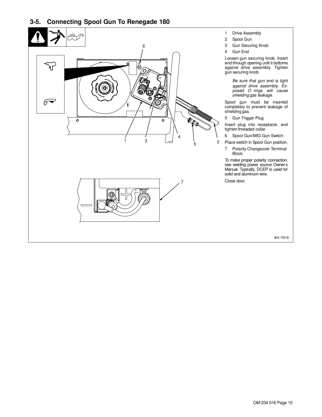 Miller Electric OM-234 016D manual Connecting Spool Gun To Renegade 