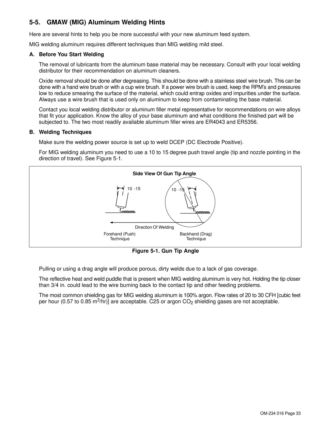 Miller Electric OM-234 016D manual Gmaw MIG Aluminum Welding Hints, Before You Start Welding, Welding Techniques 