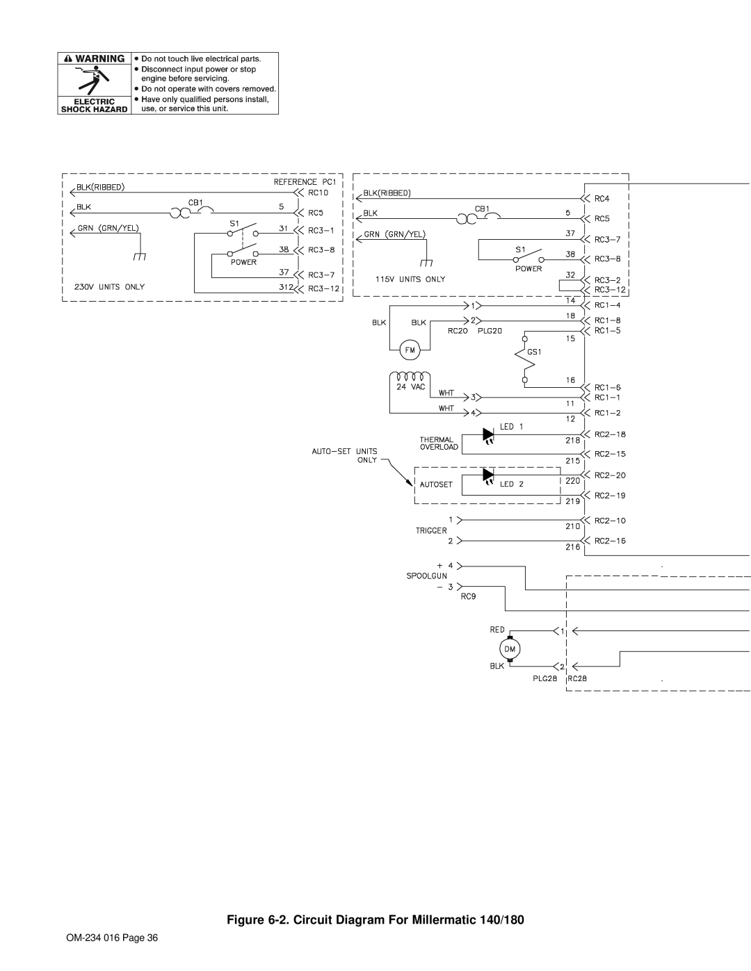 Miller Electric OM-234 016D manual Circuit Diagram For Millermatic 140/180 