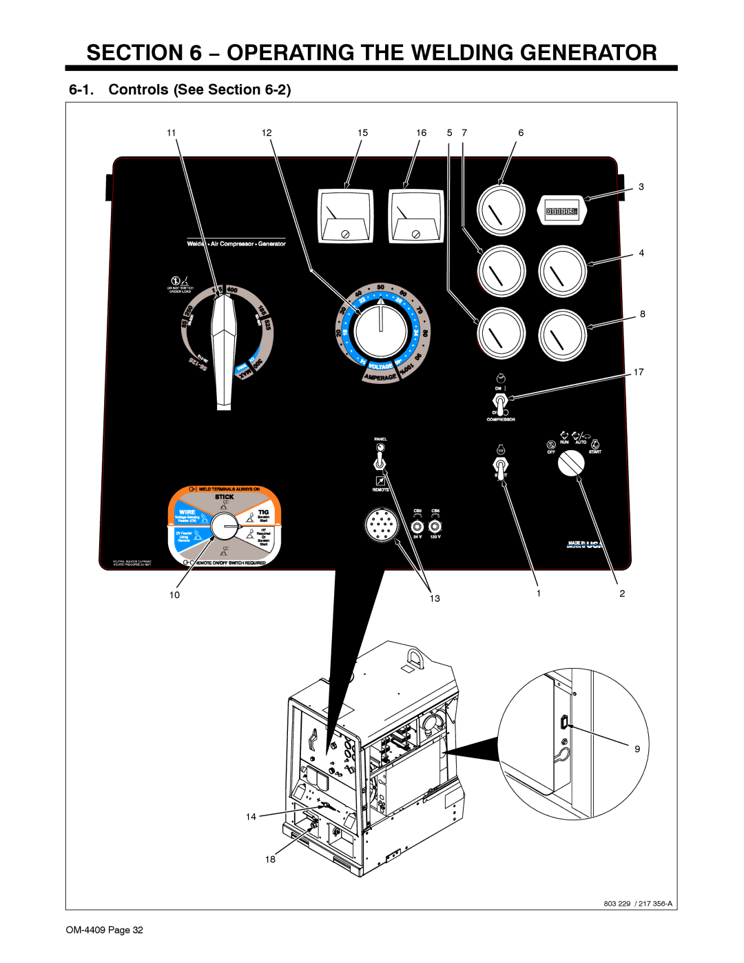 Miller Electric OM-4409 manual Operating the Welding Generator, Controls See Section 