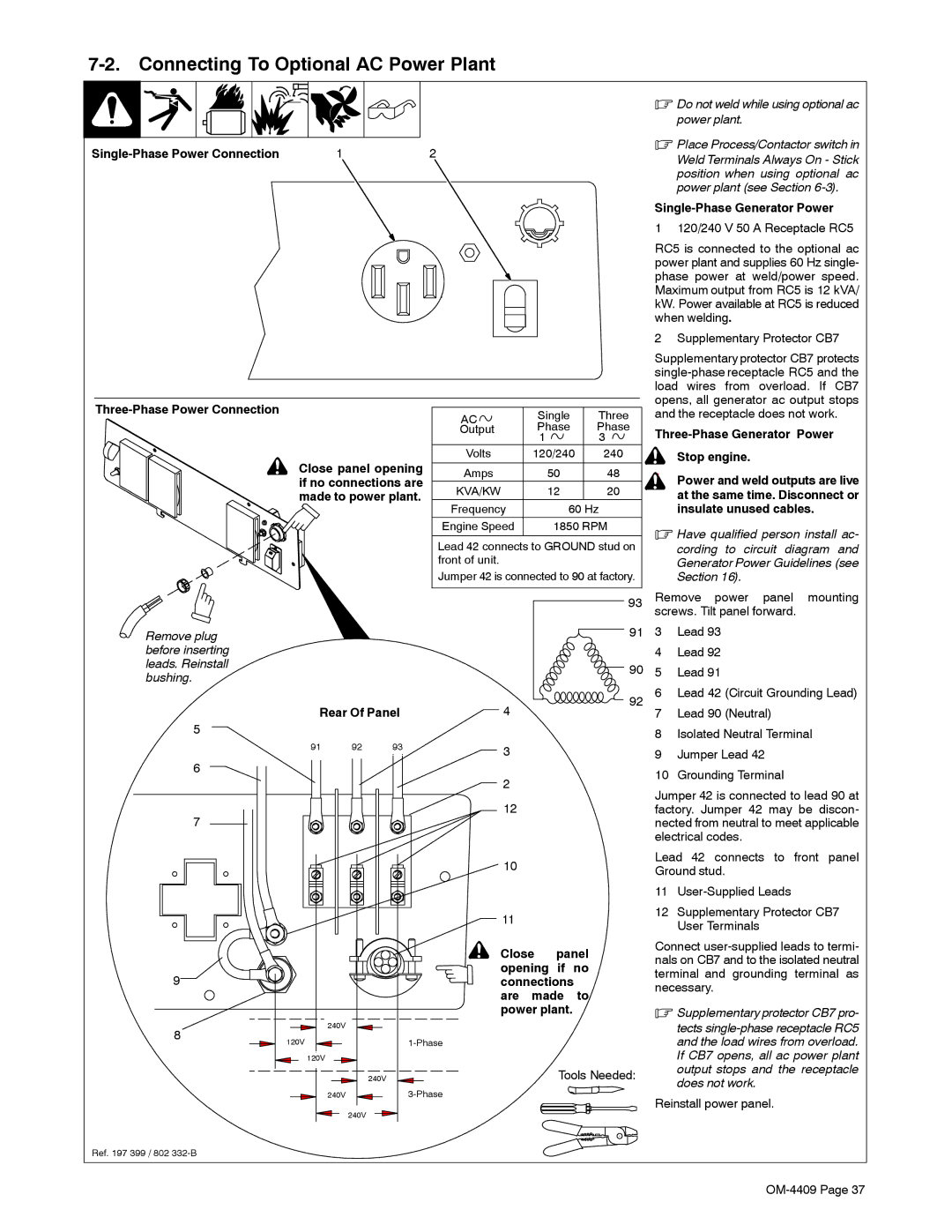 Miller Electric OM-4409 manual Connecting To Optional AC Power Plant 