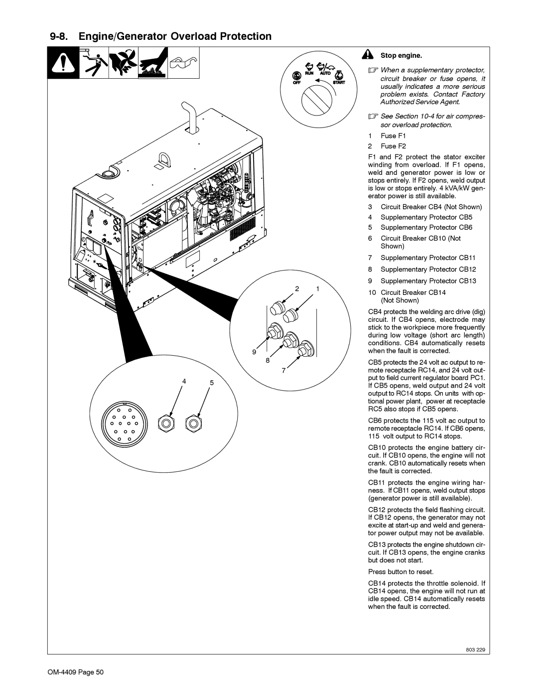 Miller Electric OM-4409 manual Engine/Generator Overload Protection 