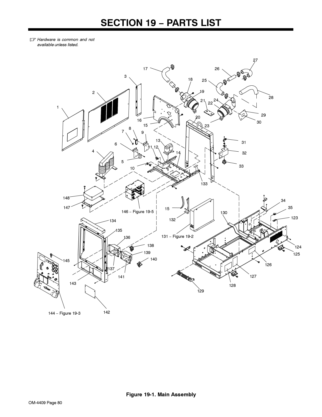 Miller Electric OM-4409 manual Parts List, Hardware is common and not available unless listed, 133 148 147, 126 