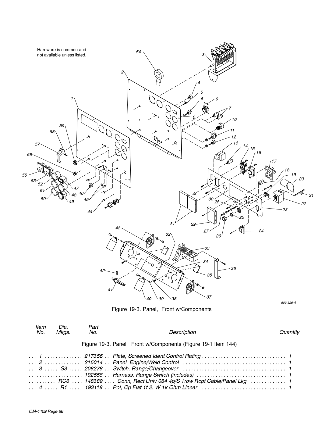 Miller Electric OM-4409 manual Hardware is common Not available unless listed, 2724 40 39 