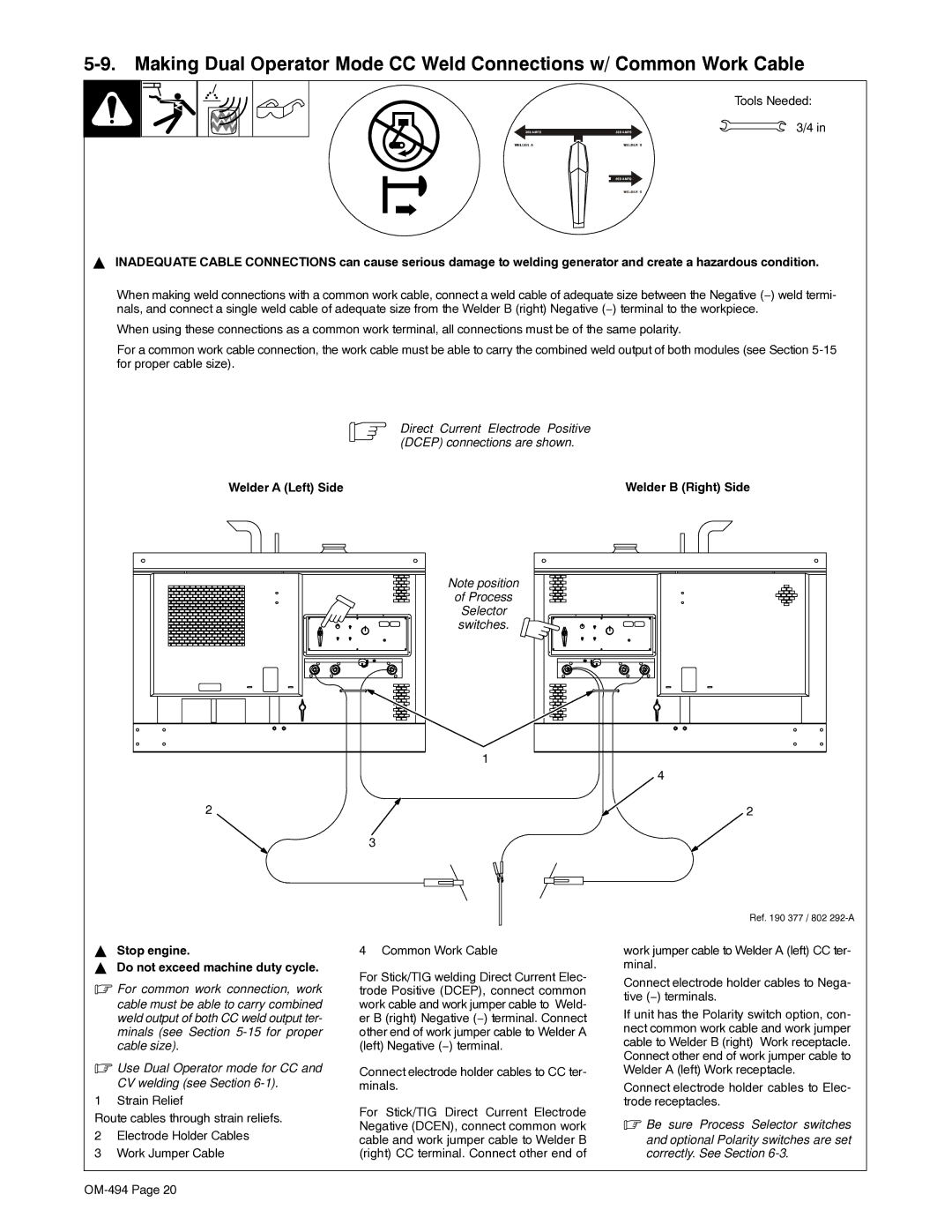 Miller Electric OM-494 manual Stop engine Do not exceed machine duty cycle 