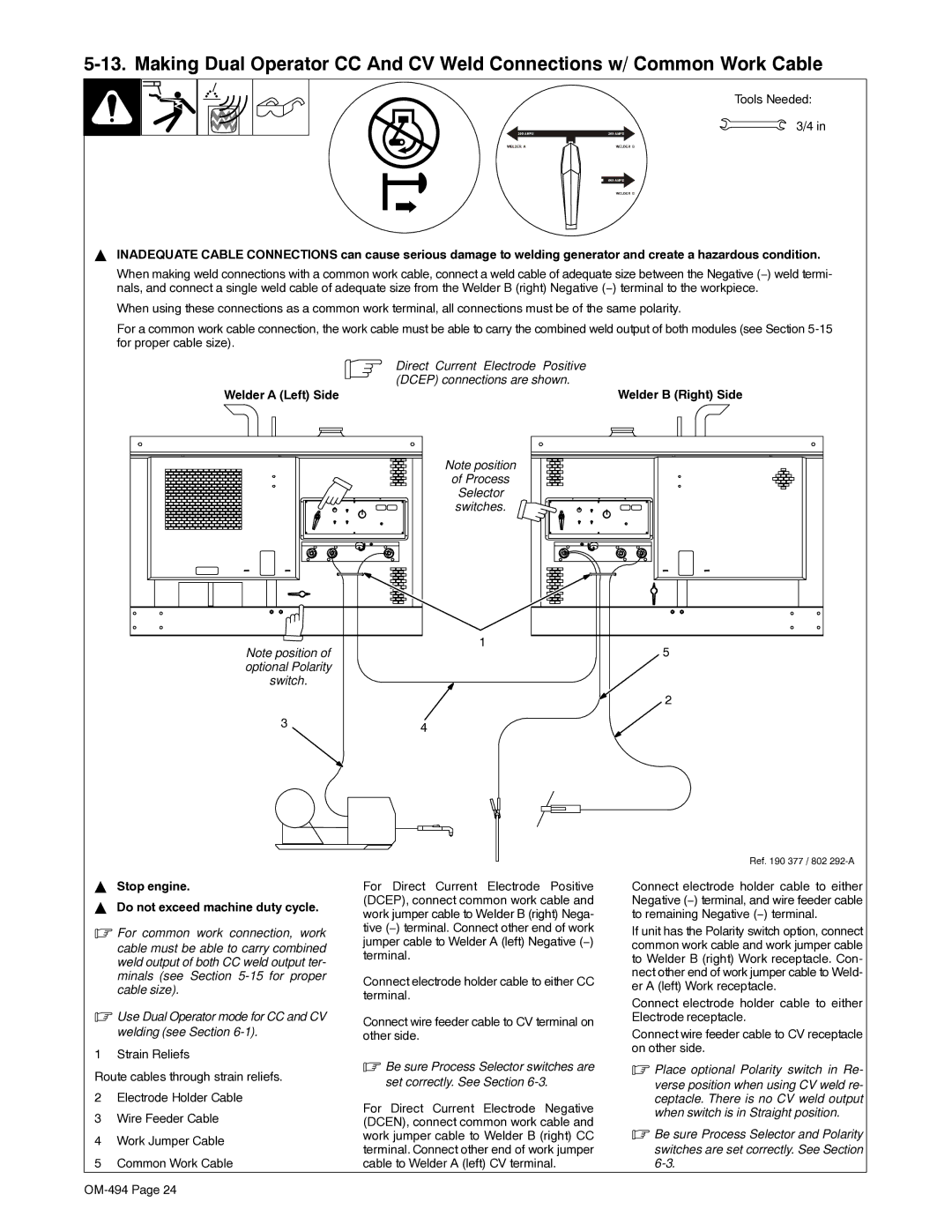 Miller Electric OM-494 manual Place optional Polarity switch in Re 