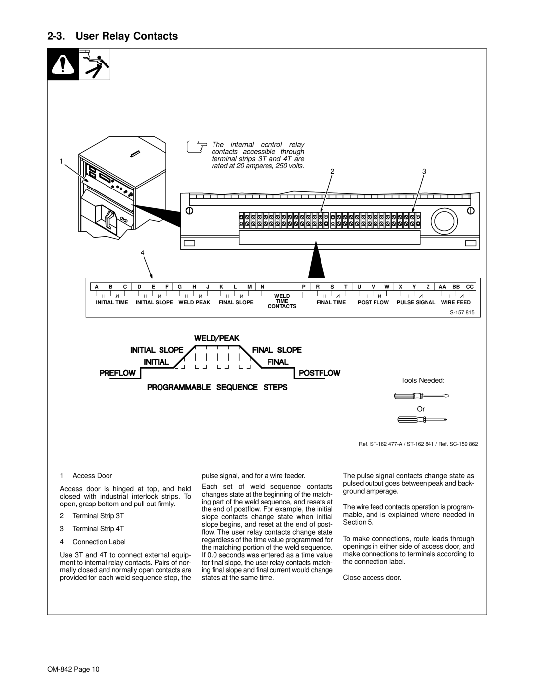 Miller Electric OM-842 manual User Relay Contacts, Pulse signal, and for a wire feeder 