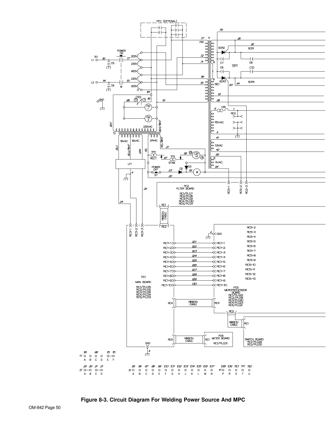 Miller Electric OM-842 manual Circuit Diagram For Welding Power Source And MPC 