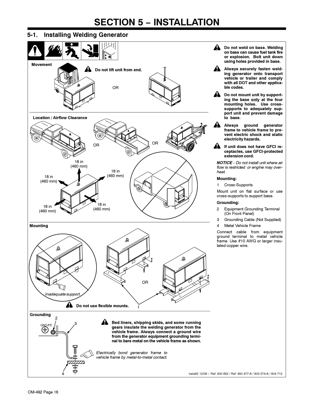 Miller Electric PipePro 304 manual Installation, Installing Welding Generator 