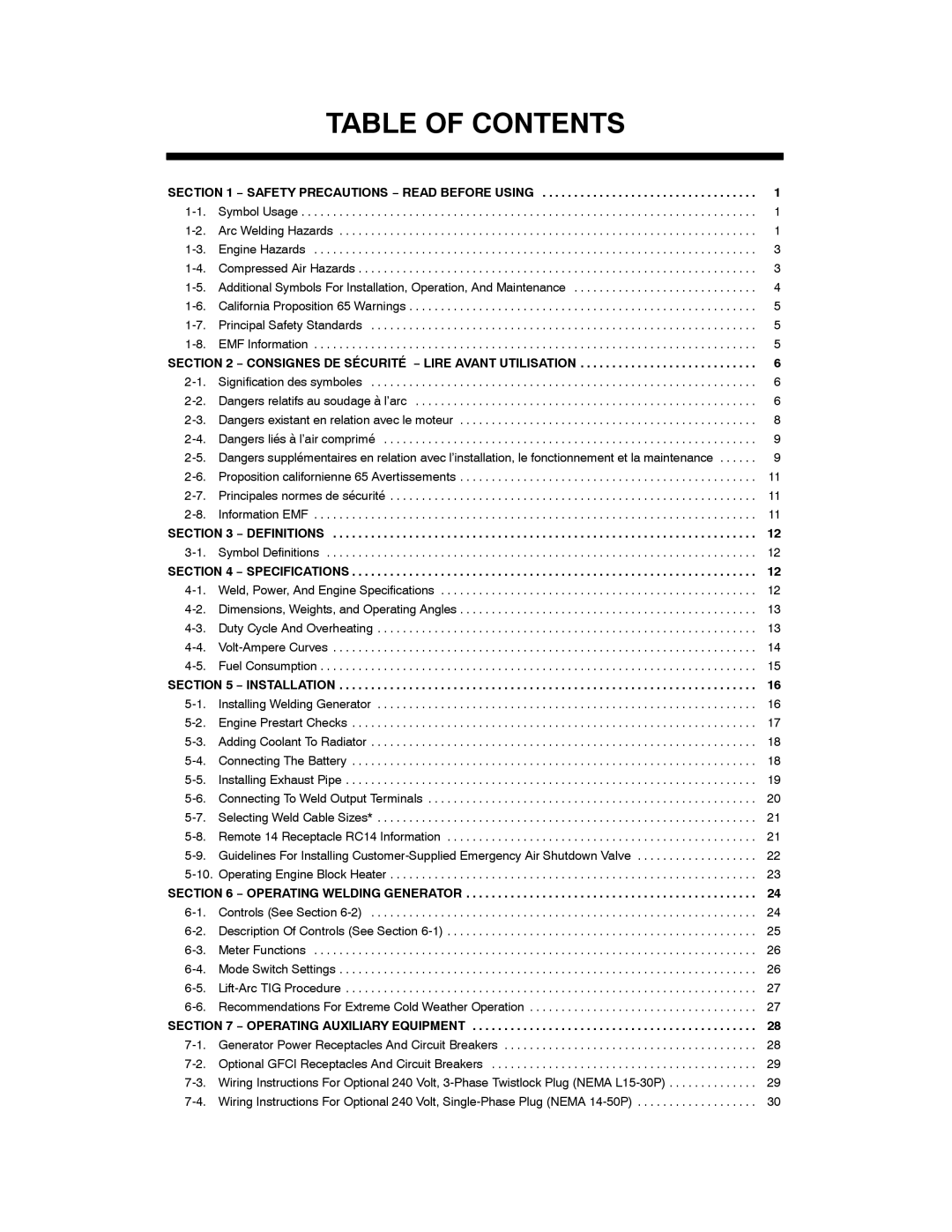 Miller Electric PipePro 304 manual Table of Contents 