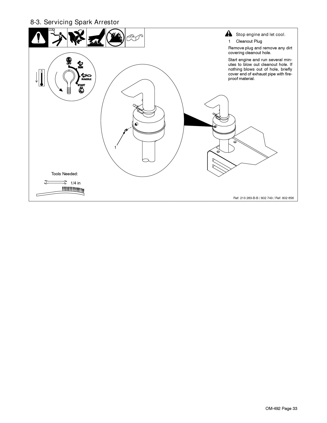 Miller Electric PipePro 304 manual Servicing Spark Arrestor, Stop engine and let cool 