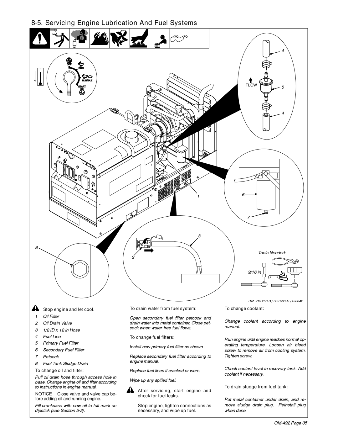 Miller Electric PipePro 304 manual Servicing Engine Lubrication And Fuel Systems 