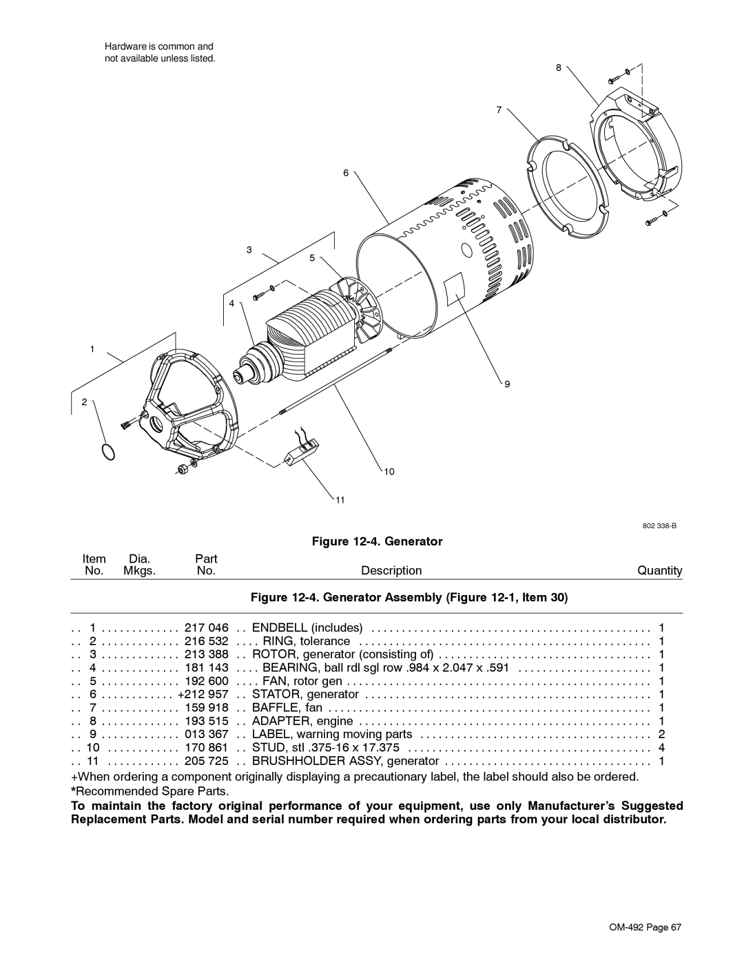 Miller Electric PipePro 304 manual Generator 