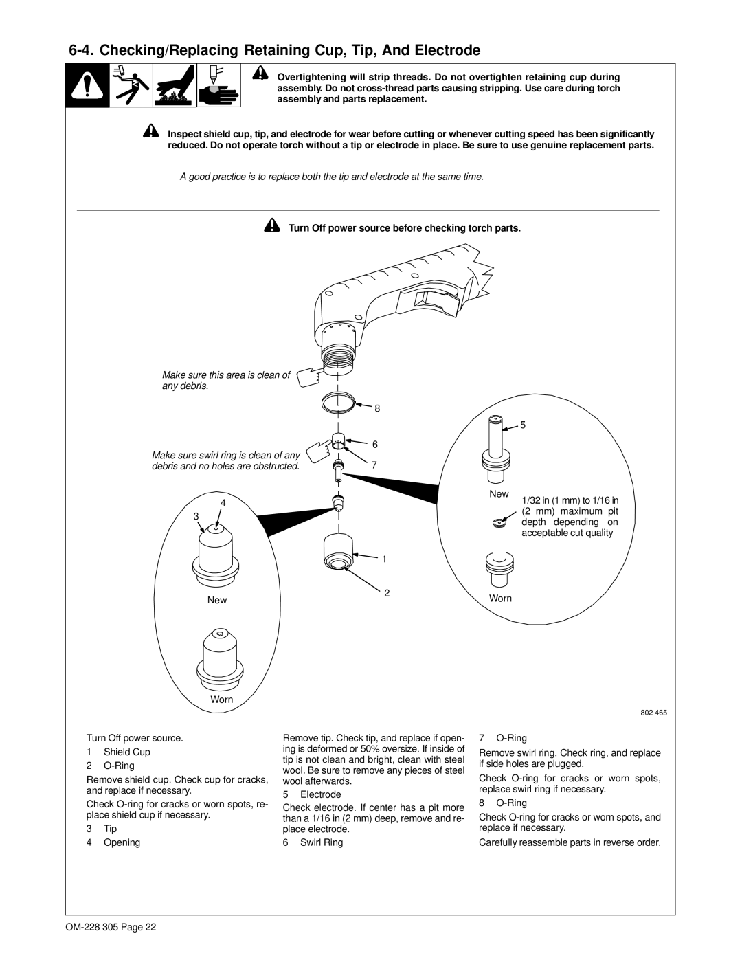 Miller Electric pmn warranty Checking/Replacing Retaining Cup, Tip, And Electrode 