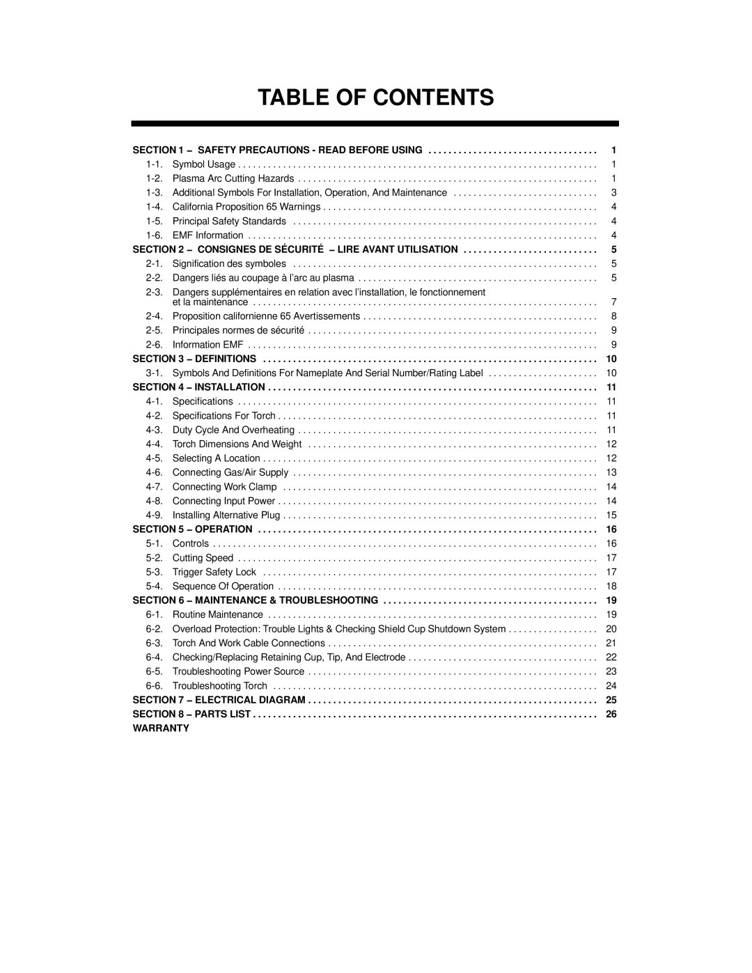 Miller Electric pmn warranty Table of Contents 