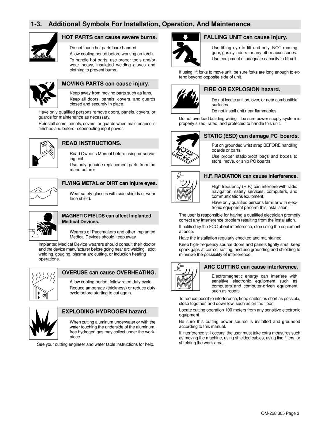 Miller Electric pmn warranty HOT Parts can cause severe burns, Falling Unit can cause injury, Moving Parts can cause injury 