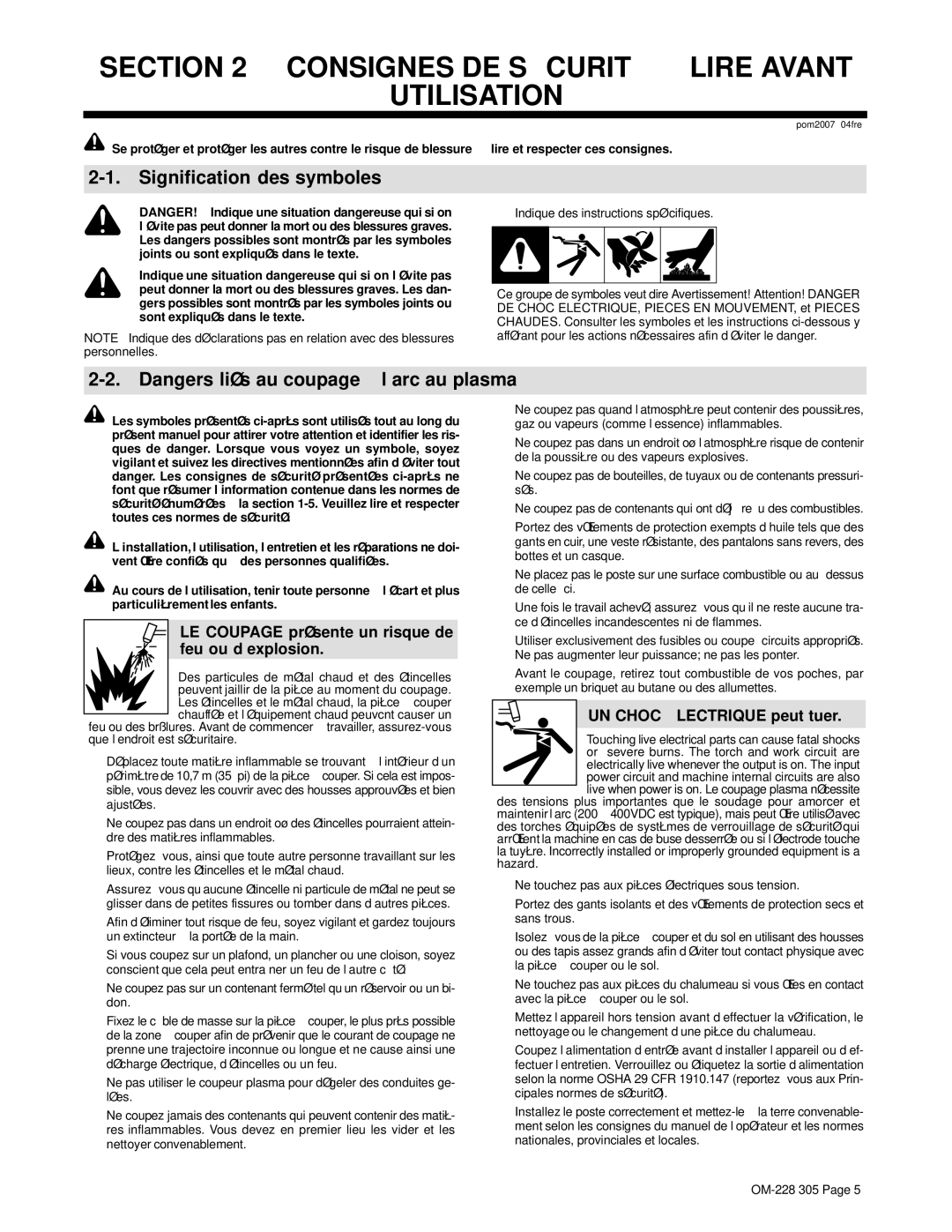 Miller Electric pmn warranty Consignes DE Sécurité − Lire Avant Utilisation, Signification des symboles 