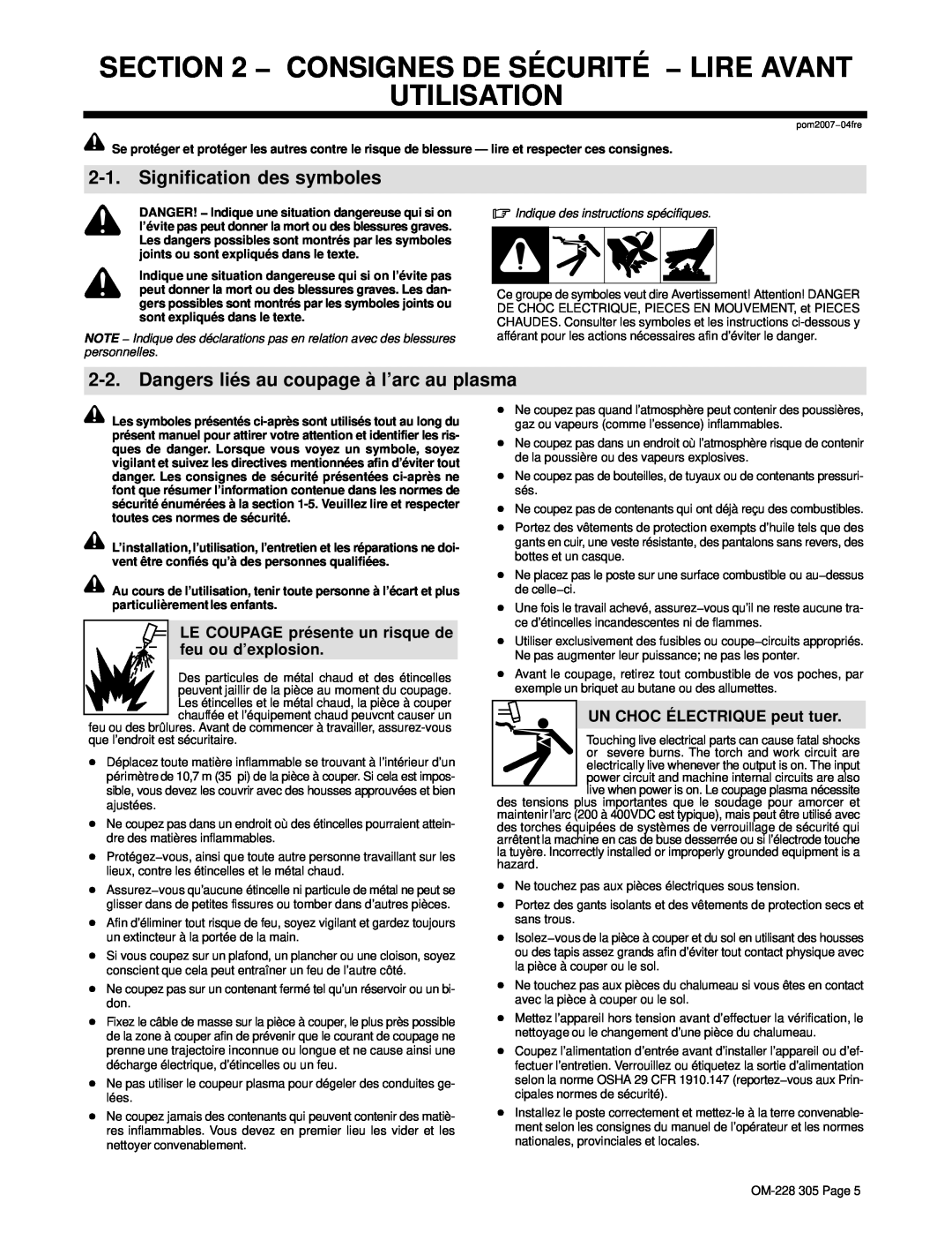 Miller Electric pmn warranty Consignes De Sécurité − Lire Avant Utilisation, Signification des symboles, personnelles 