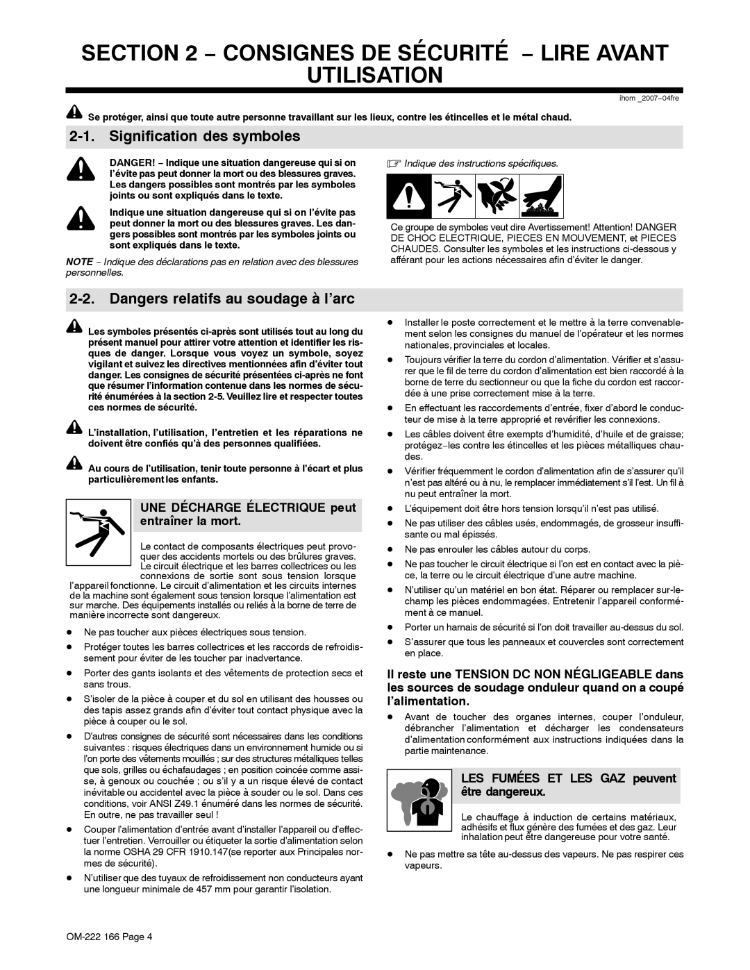 Miller Electric ProHeat 35 manual Consignes DE Sécurité − Lire Avant Utilisation, Signification des symboles 