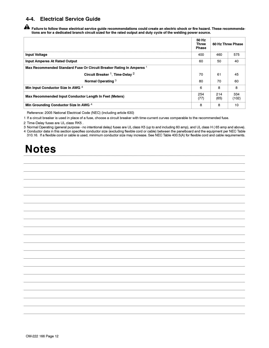 Miller Electric ProHeat 35 Electrical Service Guide, Hz Three, Phase Input Voltage, Min Grounding Conductor Size In AWG 