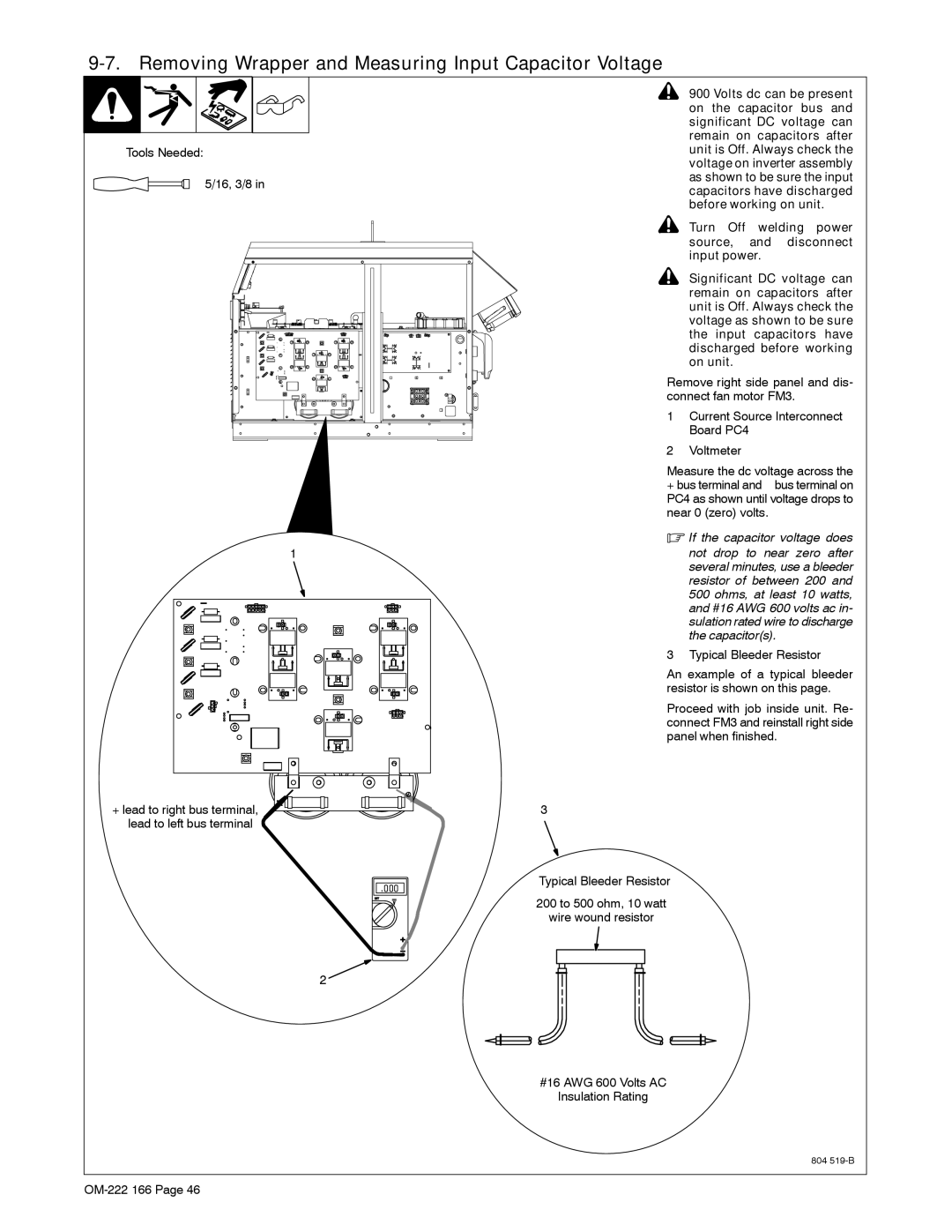 Miller Electric ProHeat 35 manual Removing Wrapper and Measuring Input Capacitor Voltage, Tools Needed 16, 3/8 