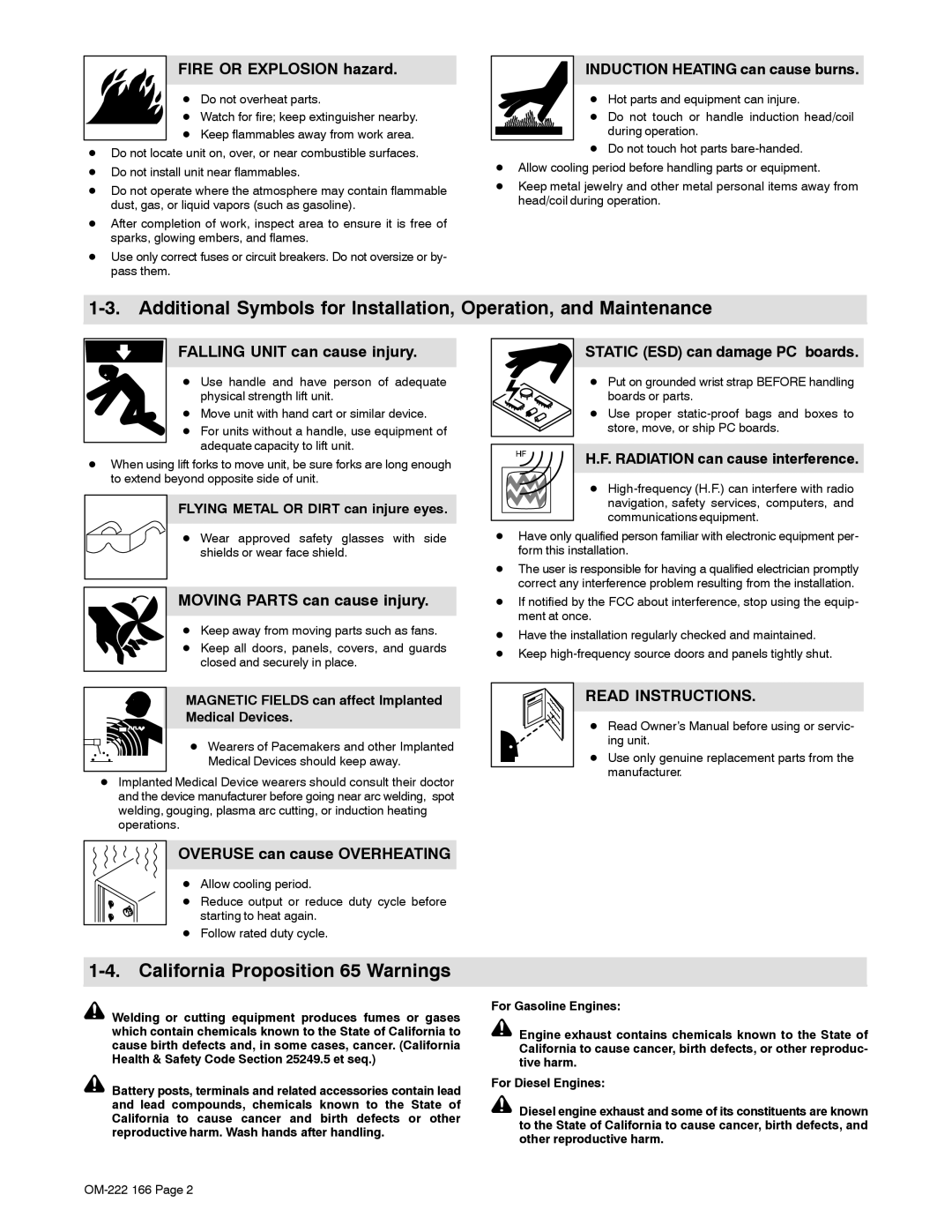 Miller Electric ProHeat 35 manual California Proposition 65 Warnings 