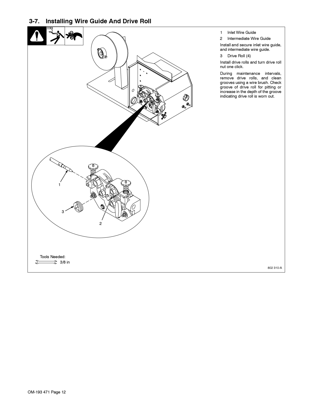 Miller Electric R-115 manual Installing Wire Guide And Drive Roll 