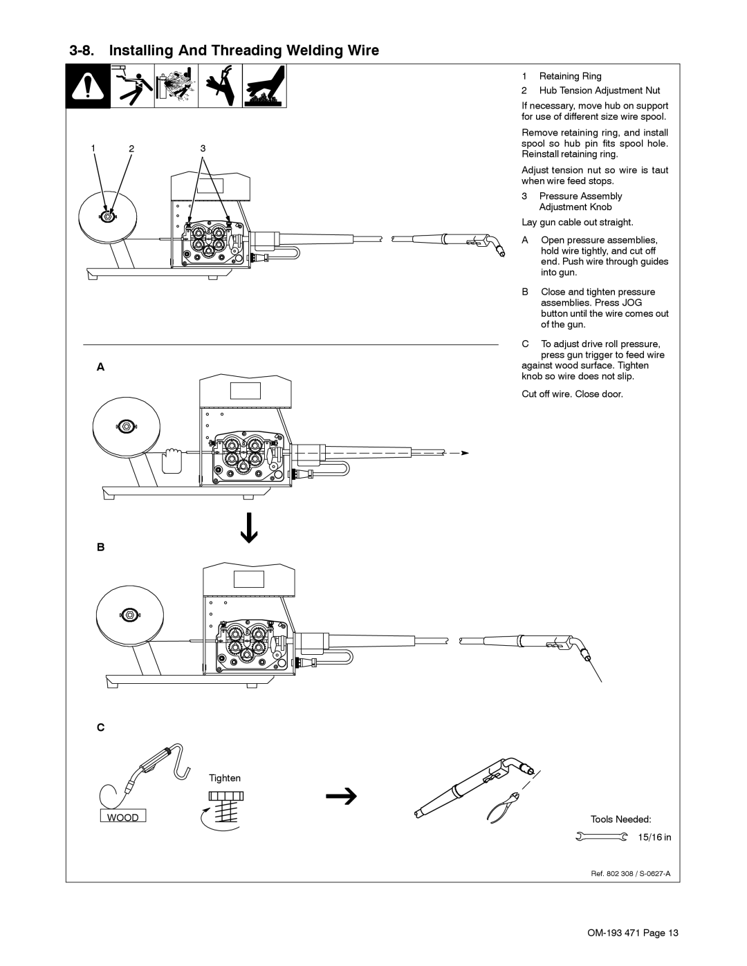 Miller Electric R-115 manual Installing And Threading Welding Wire, Wood 