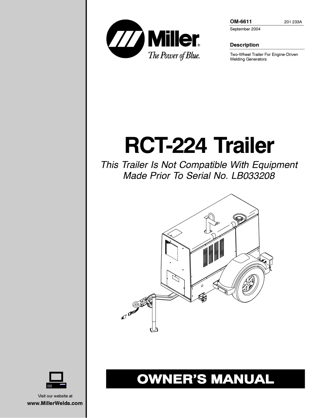 Miller Electric RCT-224 Trailer manual OM-6611, Description 