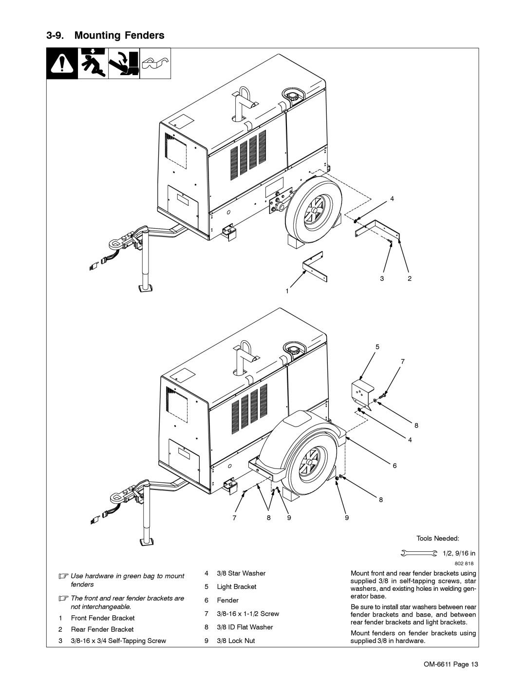 Miller Electric RCT-224 Trailer manual Mounting Fenders 