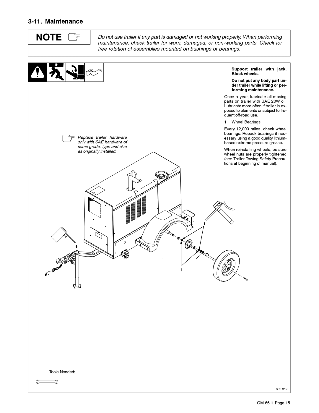 Miller Electric RCT-224 Trailer manual Maintenance 